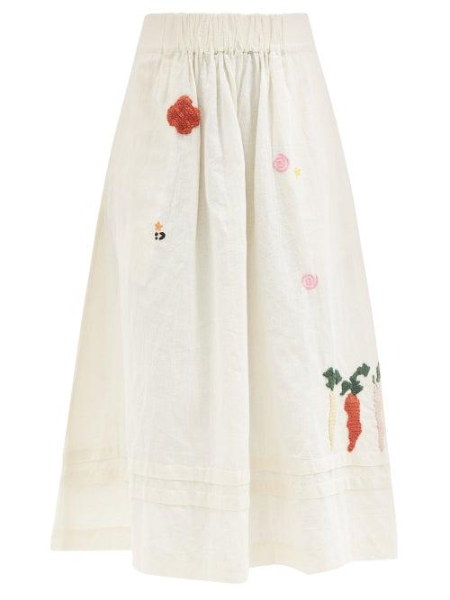 Story Mfg. - Todash Vegetable-crochet Cotton-blend Gauze Skirt - Womens - White Multi