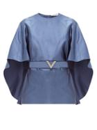 Matchesfashion.com Valentino - Belted Cape-sleeve Silk-satin Top - Womens - Blue