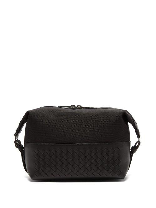 Matchesfashion.com Bottega Veneta - Intrecciato Leather And Canvas Wash Bag - Mens - Black
