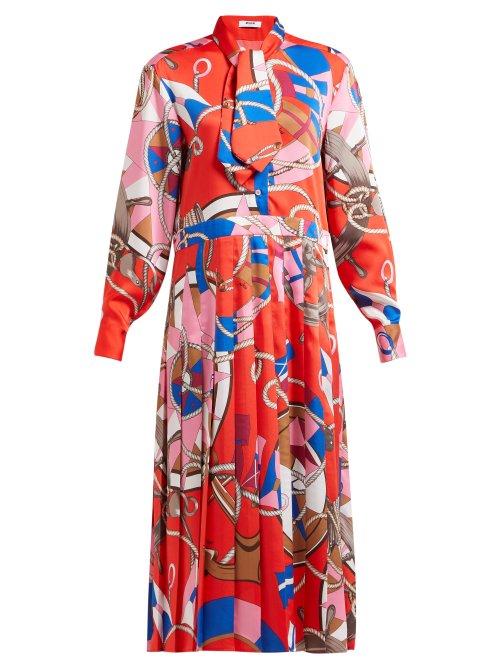 Matchesfashion.com Msgm - Scarf Print Pleated Satin Dress - Womens - Multi