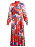 Matchesfashion.com Msgm - Scarf Print Pleated Satin Dress - Womens - Multi