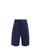 Matchesfashion.com The Row - Marco Pleated Cotton-serge Shorts - Womens - Navy