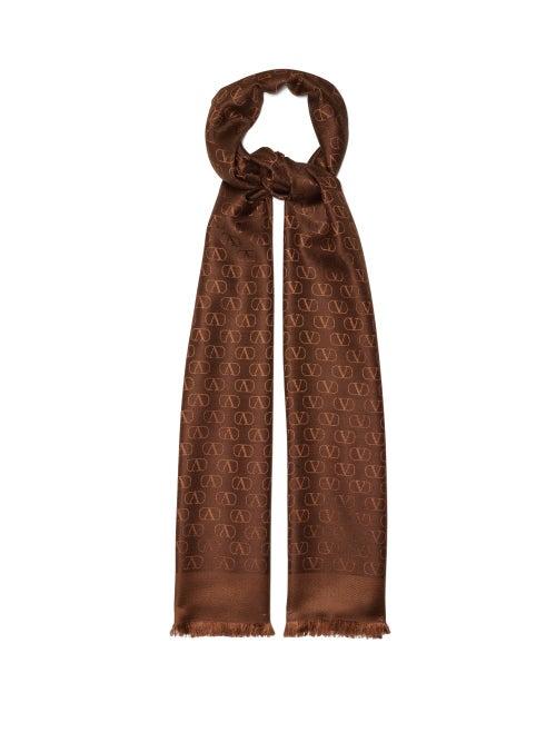Matchesfashion.com Valentino Garavani - V-logo Silk-blend Scarf - Womens - Light Brown