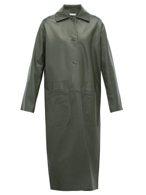 Matchesfashion.com Ins & Marchal - Famous Single Breasted Leather Coat - Womens - Dark Green