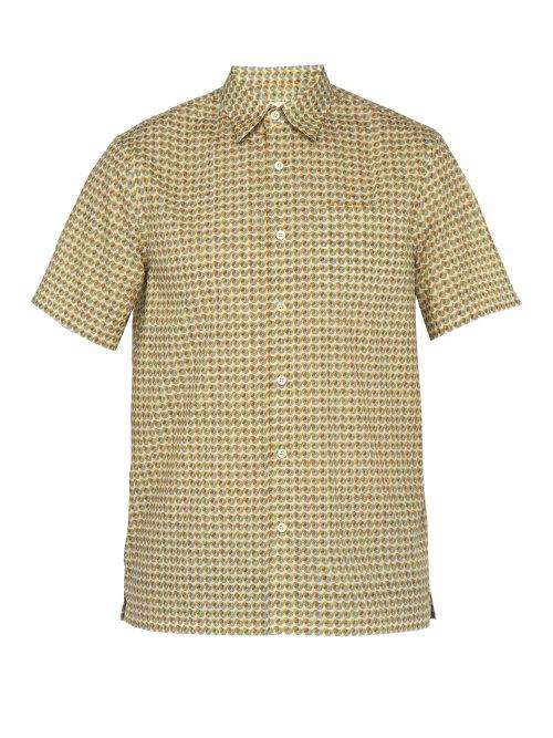 Matchesfashion.com Prada - Circle Print Short Sleeved Cotton Shirt - Mens - Yellow Multi