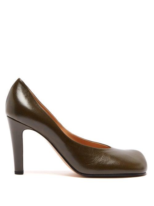 Matchesfashion.com Bottega Veneta - Square Toe Leather Pumps - Womens - Khaki