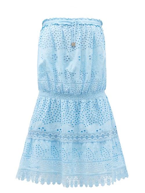 Matchesfashion.com Melissa Odabash - Iris Strapless Broderie-anglaise Cotton Sun Dress - Womens - Light Blue