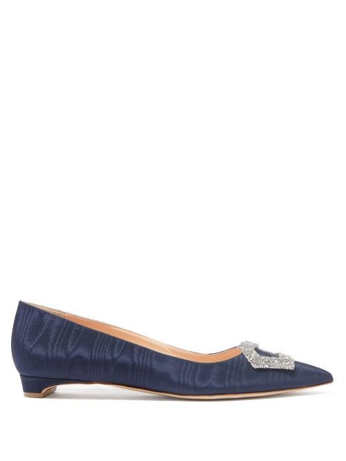 Ladies Shoes Rupert Sanderson - Hemploe Point-toe Crystal-buckle Moir Flats - Womens - Navy