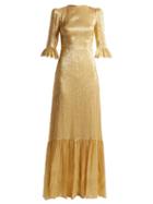 Matchesfashion.com The Vampire's Wife - Festival Ruffle Trimmed Silk Blend Lam Dress - Womens - Gold