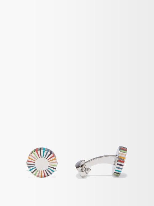 Paul Smith - Striped Metal Cufflinks - Mens - Silver Multi