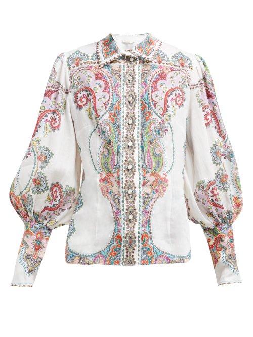 Matchesfashion.com Zimmermann - Ninety Six Paisley Print Ramie Shirt - Womens - Pink Print