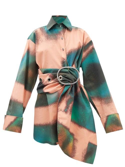 Marques'almeida - Spray-paint Belted Organic Cotton-poplin Shirt - Womens - Pink Multi