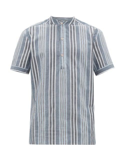 Matchesfashion.com P. Le Moult - Henley Striped Cotton-twill Pyjama Shirt - Mens - Blue Multi