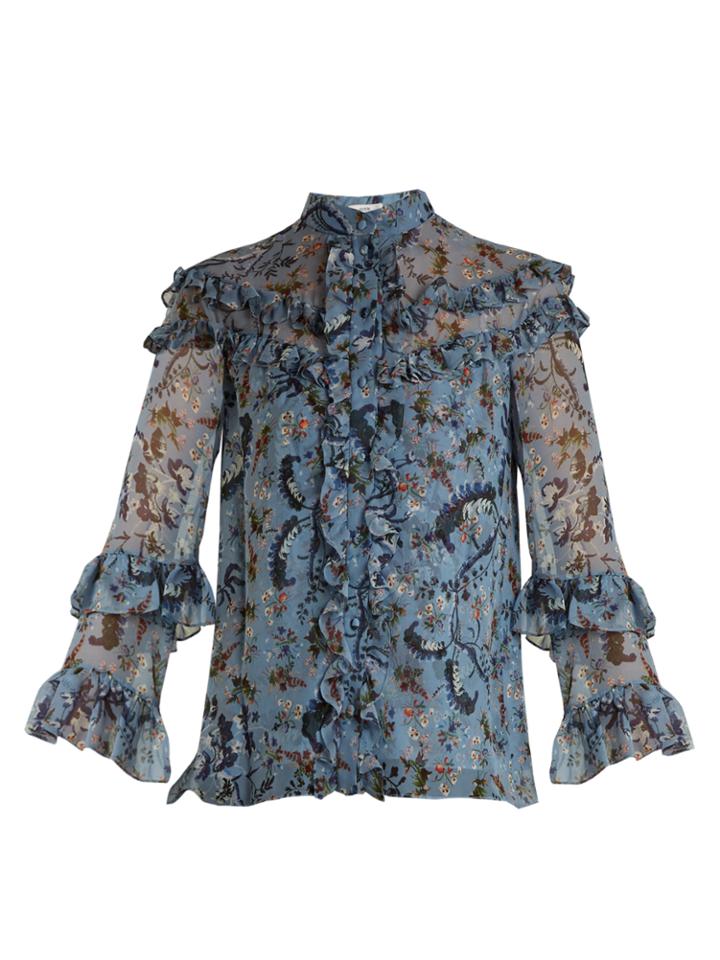 Erdem Margery Paisley Vine-print Ruffled Silk Blouse