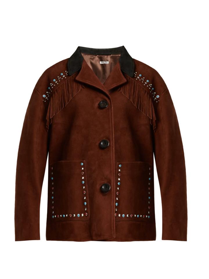 Miu Miu Stud-embellished Fringed Suede Jacket