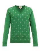 Matchesfashion.com Gucci - Gg Jacquard V Neck Wool Blend Sweater - Mens - Green