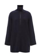 Lisa Yang - Aubree Zip-neck Ribbed-cashmere Sweater - Womens - Navy