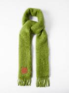 Loewe - Anagram-patch Fringed Mohair-blend Scarf - Womens - Green