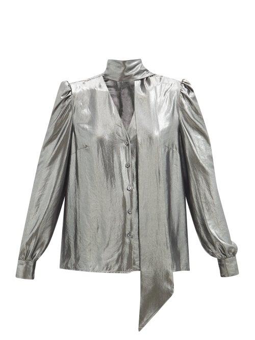 Matchesfashion.com Racil - Solange Tie-neck Lam Blouse - Womens - Silver