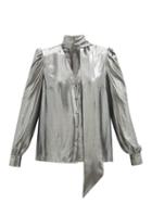 Matchesfashion.com Racil - Solange Tie-neck Lam Blouse - Womens - Silver