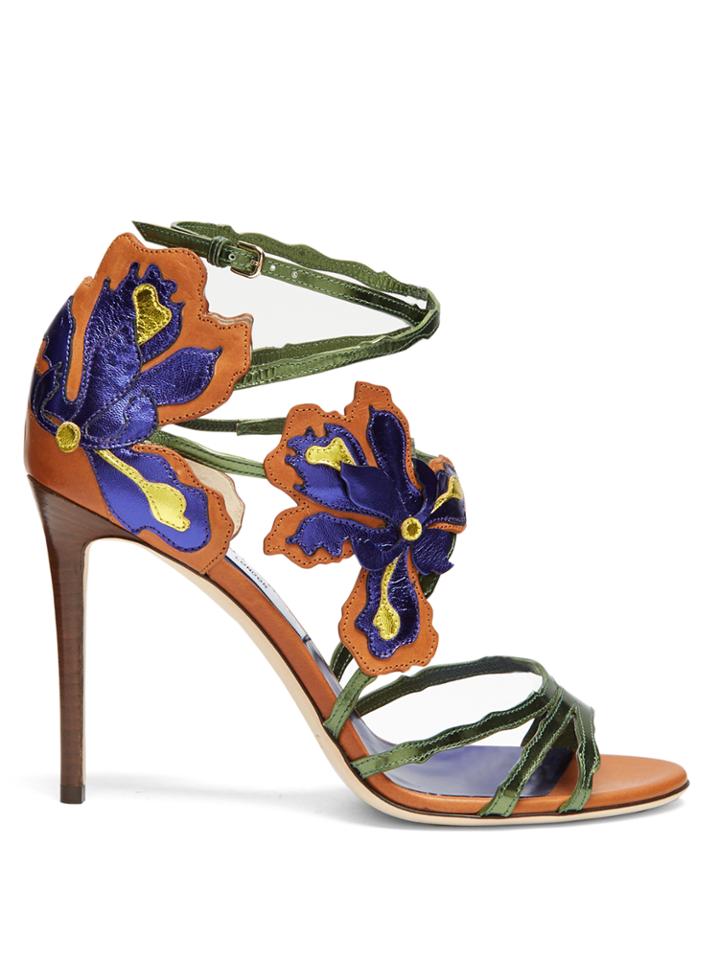 Jimmy Choo Lolita 100mm Flower-appliqu Leather Sandals