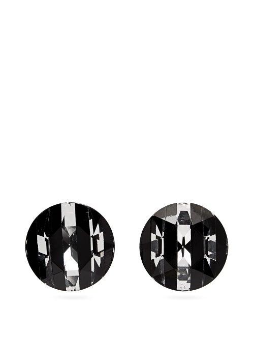 Matchesfashion.com Saint Laurent - Round Cut Crystal Clip Earrings - Womens - Black