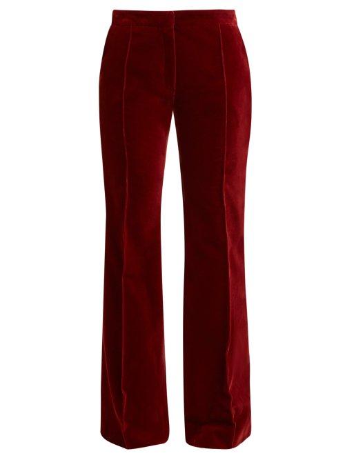 Matchesfashion.com Pallas X Claire Thomson-jonville - Digital High Rise Flared Velvet Trousers - Womens - Dark Red