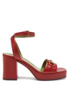 Matchesfashion.com Gucci - Houdan Horsebit Leather Platform Sandals - Womens - Red