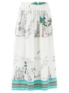 Matchesfashion.com Le Sirenuse, Positano - Jane Prehistoric Positano-print Cotton Midi Skirt - Womens - White Print