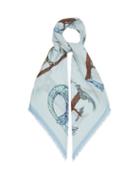 Matchesfashion.com Loewe - Frayed-edge Animal-print Twill Scarf - Womens - Light Blue