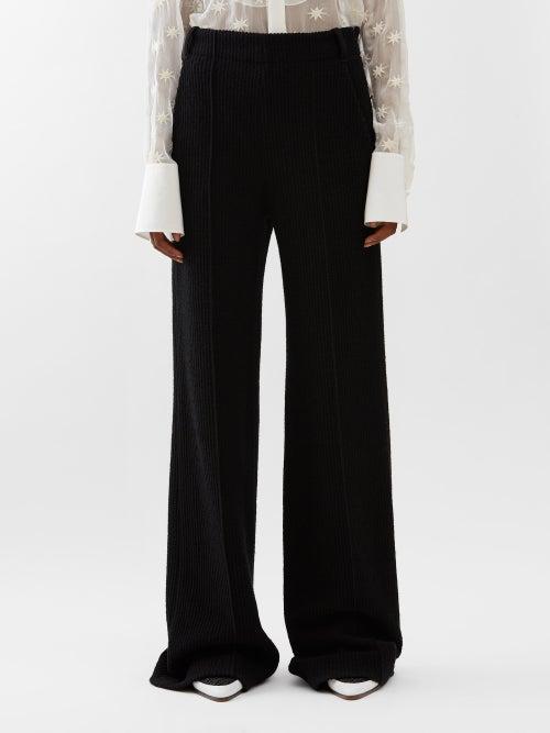 Chlo - Ribbed Wide-leg Trousers - Womens - Black