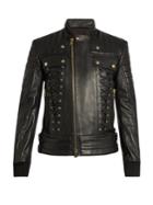 Balmain Lace-panel Leather Jacket
