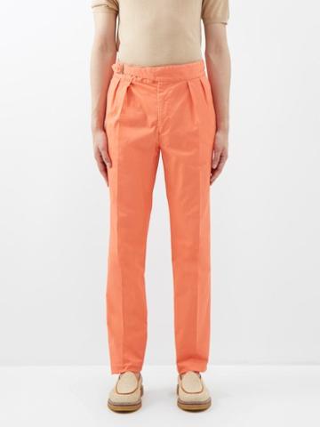 Ralph Lauren Purple Label - Byron Pleated Cotton-blend Chino Trousers - Mens - Orange