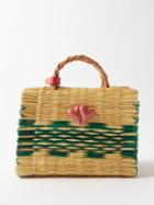 Heimat Atlantica - Chacha Medium Porcelain Heart Rattan Basket Bag - Womens - Green Multi