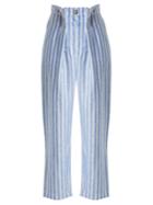 Anna October Striped Pintucked Linen Trousers