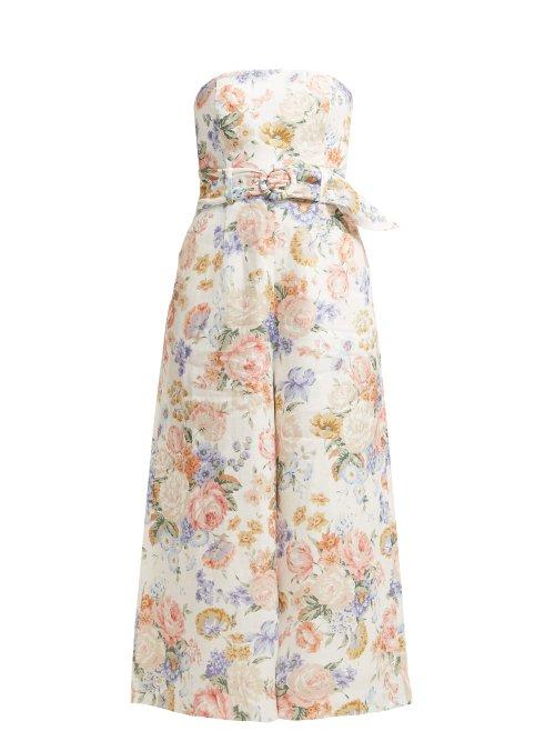 Matchesfashion.com Zimmermann - Bowie Floral Print Linen Jumpsuit - Womens - Cream Print