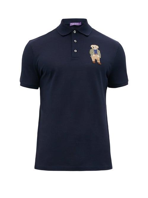 Matchesfashion.com Ralph Lauren Purple Label - Polo Bear Embroidered Cotton Polo Shirt - Mens - Navy