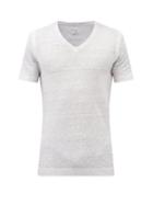 120 Lino 120% Lino - V-neck Linen-jersey T-shirt - Mens - White