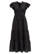 Matchesfashion.com Sea - Smocked Tiered Ramie Dress - Womens - Black