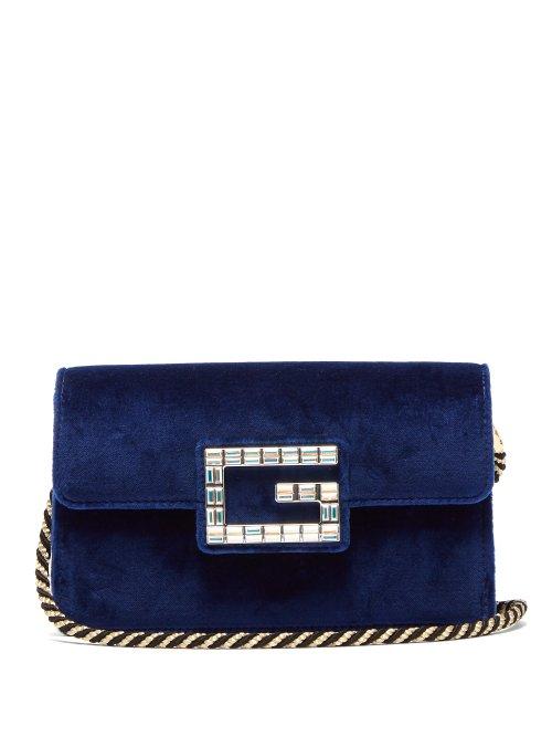 Matchesfashion.com Gucci - Broadway Crystal G Velvet Cross Body Bag - Womens - Dark Blue