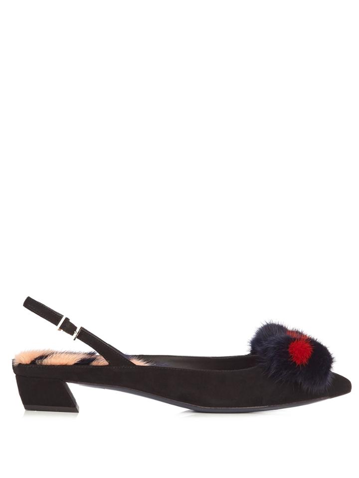 Fendi Fur-embellished Point-toe Suede Pumps