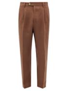 Umit Benan B+ - Pleated Linen Trousers - Mens - Brown