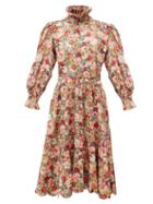 Matchesfashion.com Horror Vacui - Collia Floral Print Cotton Midi Dress - Womens - Red Multi