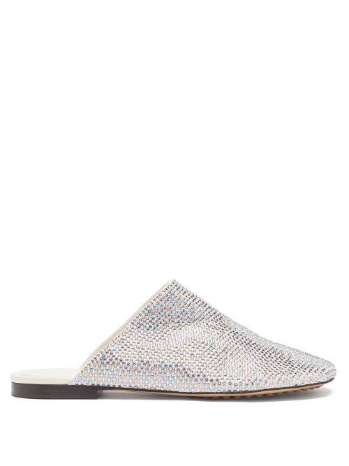 Bottega Veneta - Crystal-embellished Suede Backless Loafers - Womens - Silver