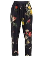 Matchesfashion.com Biyan - Palmarosa Botanical Print Silk Trousers - Womens - Black Print