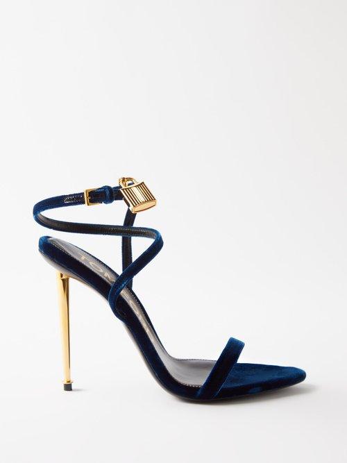Tom Ford - Padlock 105 Velvet Stiletto Sandals - Womens - Dark Blue