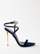 Tom Ford - Padlock 105 Velvet Stiletto Sandals - Womens - Dark Blue