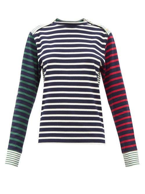 Matchesfashion.com Wales Bonner - Carroll Breton-stripe Long-sleeved Cotton T-shirt - Womens - Navy Multi