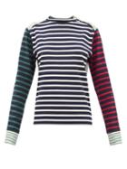 Matchesfashion.com Wales Bonner - Carroll Breton-stripe Long-sleeved Cotton T-shirt - Womens - Navy Multi