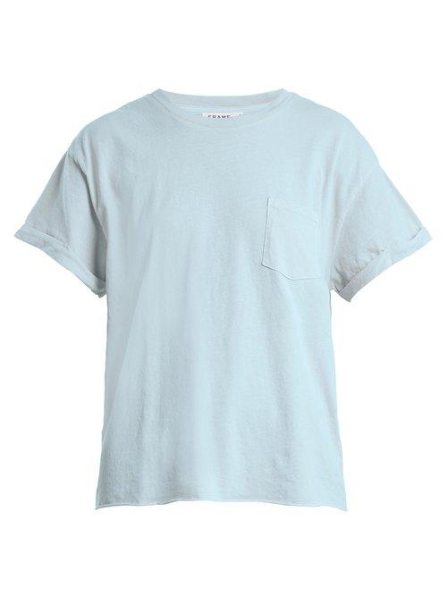 Matchesfashion.com Frame - Crew Neck Patch Pocket Cotton Jersey T Shirt - Womens - Light Blue